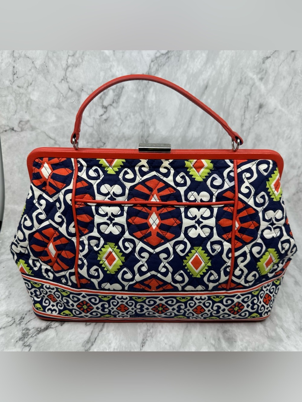 Vera Bradley Navy, Red & Lime Quilted Top-Handle Tote